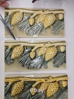 Pratt & Larson Pinecone & Branch Lot of 8 Tiles 4x8, See Pics, Minor Chips