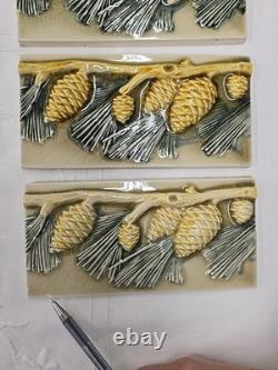 Pratt & Larson Pinecone & Branch Lot of 8 Tiles 4x8, See Pics, Minor Chips