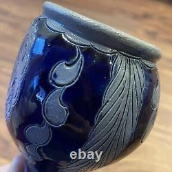 RARE! 6 Remmy Fils Betschdorf Alsace France Salt Glazed Vase SIGNED Etched Blue
