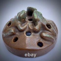 RARE Antique 1915 Arts & Crafts Pottery 8 Van Briggle Matte Brown Bowl withFrog