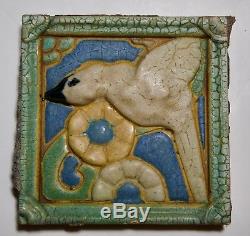 RARE Grueby Faience Tile Bird Matte Gloss Arts & Crafts Raised Impression Pardee