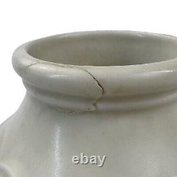 ROOKWOOD POTTERY ARTS/CRAFTS BANDED, MATTE WHITE STYLIZED FLOWERS VASE 1931 Chip