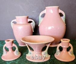 ROSEVILLE Pottery Rare Tuscany Series Two Vases, Compote, C-Stick's Set 1928