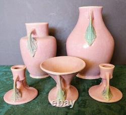 ROSEVILLE Pottery Rare Tuscany Series Two Vases, Compote, C-Stick's Set 1928