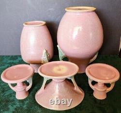 ROSEVILLE Pottery Rare Tuscany Series Two Vases, Compote, C-Stick's Set 1928