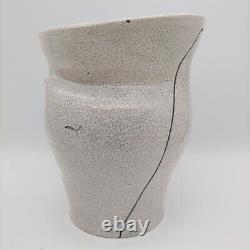 Raku Crackle Glaze Handmade Pottery Vase Pair 8 Black White Abstract Signed