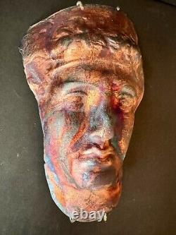 Raku Pottery Mask Hand-Crafted Wall-mounted Sculpture 12 x 8 Multicolor