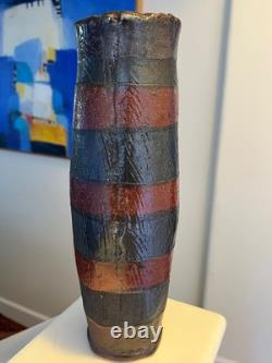 Randy Johnston Striped Vase Cylindrical Stamped Studio Pottery