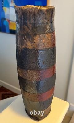 Randy Johnston Striped Vase Cylindrical Stamped Studio Pottery