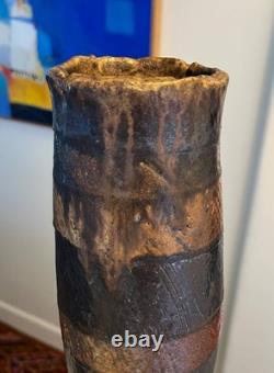 Randy Johnston Striped Vase Cylindrical Stamped Studio Pottery