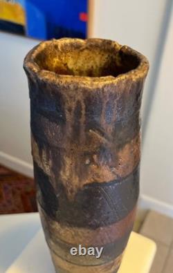 Randy Johnston Striped Vase Cylindrical Stamped Studio Pottery