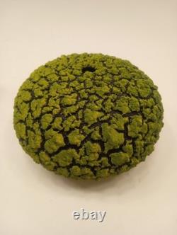 Randy O'Brien Lichen Ceramic Bud Vase Vessel Green Black Handmade Artist Signed