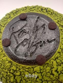 Randy O'Brien Lichen Ceramic Bud Vase Vessel Green Black Handmade Artist Signed