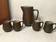 Rare Antique Arts & Crafts Copper Clad Pottery Pitcher & Mugs Clewell Canton Oh