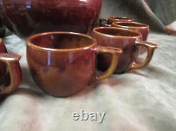 Rare Antique Roycroft Arts Crafts Brown Glaze Art Pottery Punch Bowl & 8 Cups