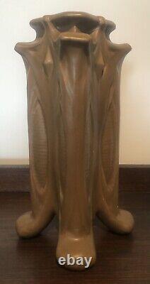 Rare Antique Teco Pottery #434 Matte Brown Four-Buttress Vase