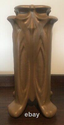 Rare Antique Teco Pottery #434 Matte Brown Four-Buttress Vase