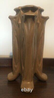 Rare Antique Teco Pottery #434 Matte Brown Four-Buttress Vase