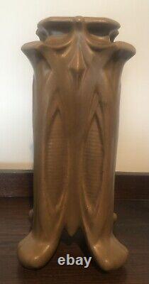 Rare Antique Teco Pottery #434 Matte Brown Four-Buttress Vase