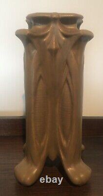 Rare Antique Teco Pottery #434 Matte Brown Four-Buttress Vase