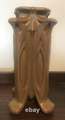 Rare Antique Teco Pottery #434 Matte Brown Four-Buttress Vase