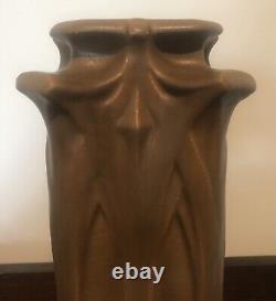 Rare Antique Teco Pottery #434 Matte Brown Four-Buttress Vase