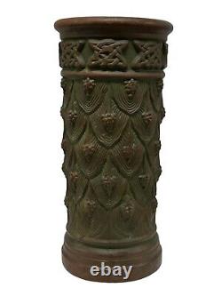 Rare Arts & Crafts Era Peters and Reed Pottery Moss Aztec Umbrella Stand Vase