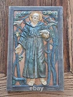 Rare Compton Pottery Arts & Crafts Plaque-St Francis of Assisi. Mary Seton Watts