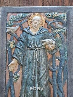 Rare Compton Pottery Arts & Crafts Plaque-St Francis of Assisi. Mary Seton Watts