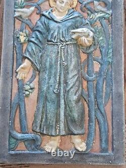 Rare Compton Pottery Arts & Crafts Plaque-St Francis of Assisi. Mary Seton Watts