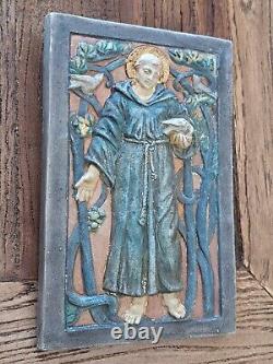 Rare Compton Pottery Arts & Crafts Plaque-St Francis of Assisi. Mary Seton Watts