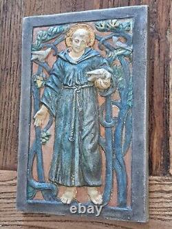 Rare Compton Pottery Arts & Crafts Plaque-St Francis of Assisi. Mary Seton Watts