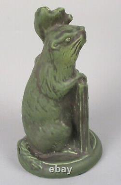 Rare Cowan Pottery Arts Crafts Rowfant Groundhog Candlestick Holder 1925 Green