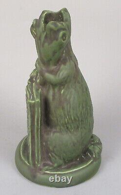 Rare Cowan Pottery Arts Crafts Rowfant Groundhog Candlestick Holder 1925 Green