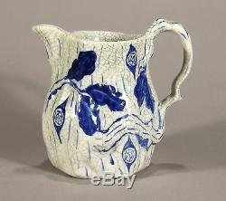 Rare Dedham Pottery antique Oak Block Pitcher arts & crafts crackle ware blue
