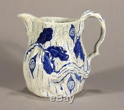Rare Dedham Pottery antique Oak Block Pitcher arts & crafts crackle ware blue