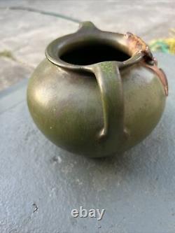 Rare Ephraim Pottery Ken Nichols Matte Green Owl Vase Arts Crafts