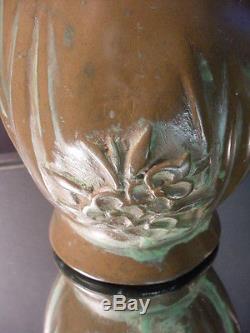 Rare Nelson McCoy Pottery Bronze Clad Vase Arts & Crafts in Clewell Style