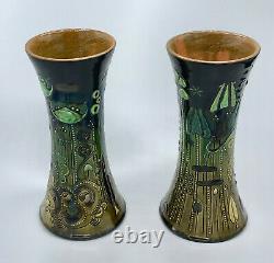 Rare Pair Vases Brannam Barnstaple Barum Arts & Crafts Pottery Art Nouveau 1901