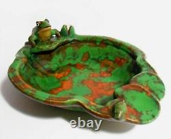 Rare Weller Arts & Crafts Signed Early 20th C Vint Cer Frog Bowl, Mottled Glaze