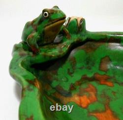 Rare Weller Arts & Crafts Signed Early 20th C Vint Cer Frog Bowl, Mottled Glaze