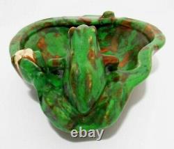 Rare Weller Arts & Crafts Signed Early 20th C Vint Cer Frog Bowl, Mottled Glaze