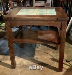 Reproduction Stickley Arts & Crafts Mission Style Green Tile End Table