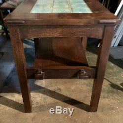 Reproduction Stickley Arts & Crafts Mission Style Green Tile End Table
