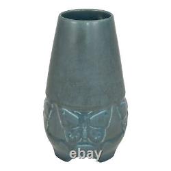 Rookwood 1923 Vintage Arts And Crafts Pottery Matte Blue Butterfly Vase 2072