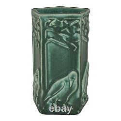 Rookwood 1928 Vintage Arts And Crafts Pottery Green Ceramic Crow Rook Vase 1795