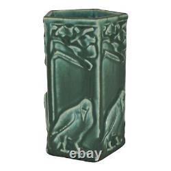 Rookwood 1928 Vintage Arts And Crafts Pottery Green Ceramic Crow Rook Vase 1795