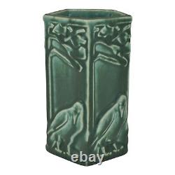 Rookwood 1928 Vintage Arts And Crafts Pottery Green Ceramic Crow Rook Vase 1795