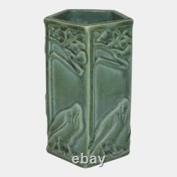Rookwood 1935 Vintage Arts And Crafts Pottery Green Ceramic Crow Rook Vase 1795