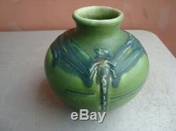 Rookwood Arts & Crafts Carved Matte Green 5.5 Blue Dragonflies Vase 1904 Toohey